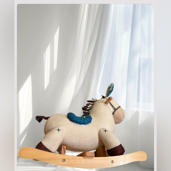 Plush Rocking Horse Toy - Cream and Blue - Picture 5 of 16